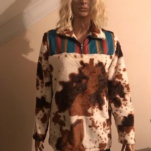 Cow print jacket with colorful top piece